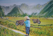 Départ aux champs au soleil levant ( Laos )